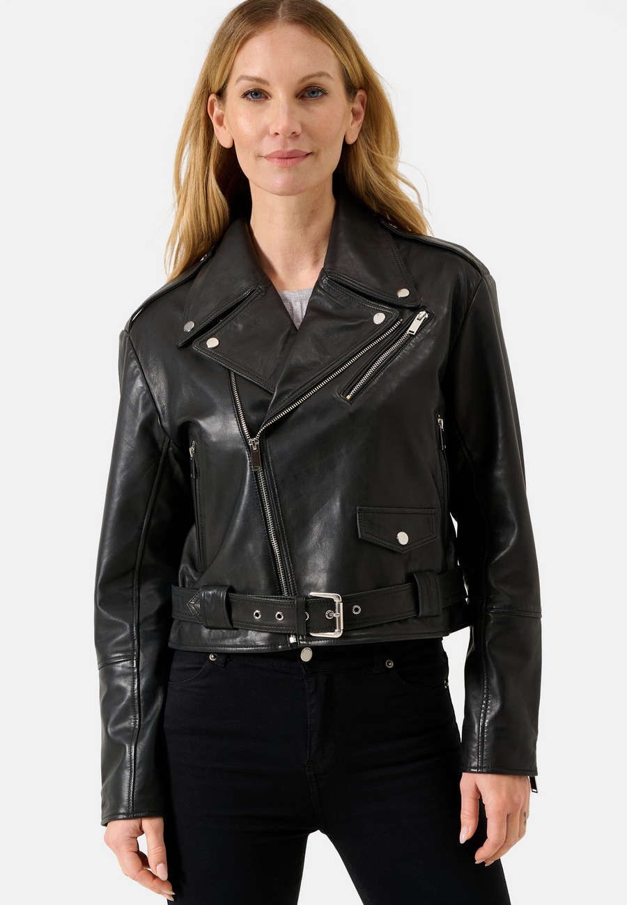 Damen Lederjacke Hera in Schwarz von RICANO - Frontansicht am Modell