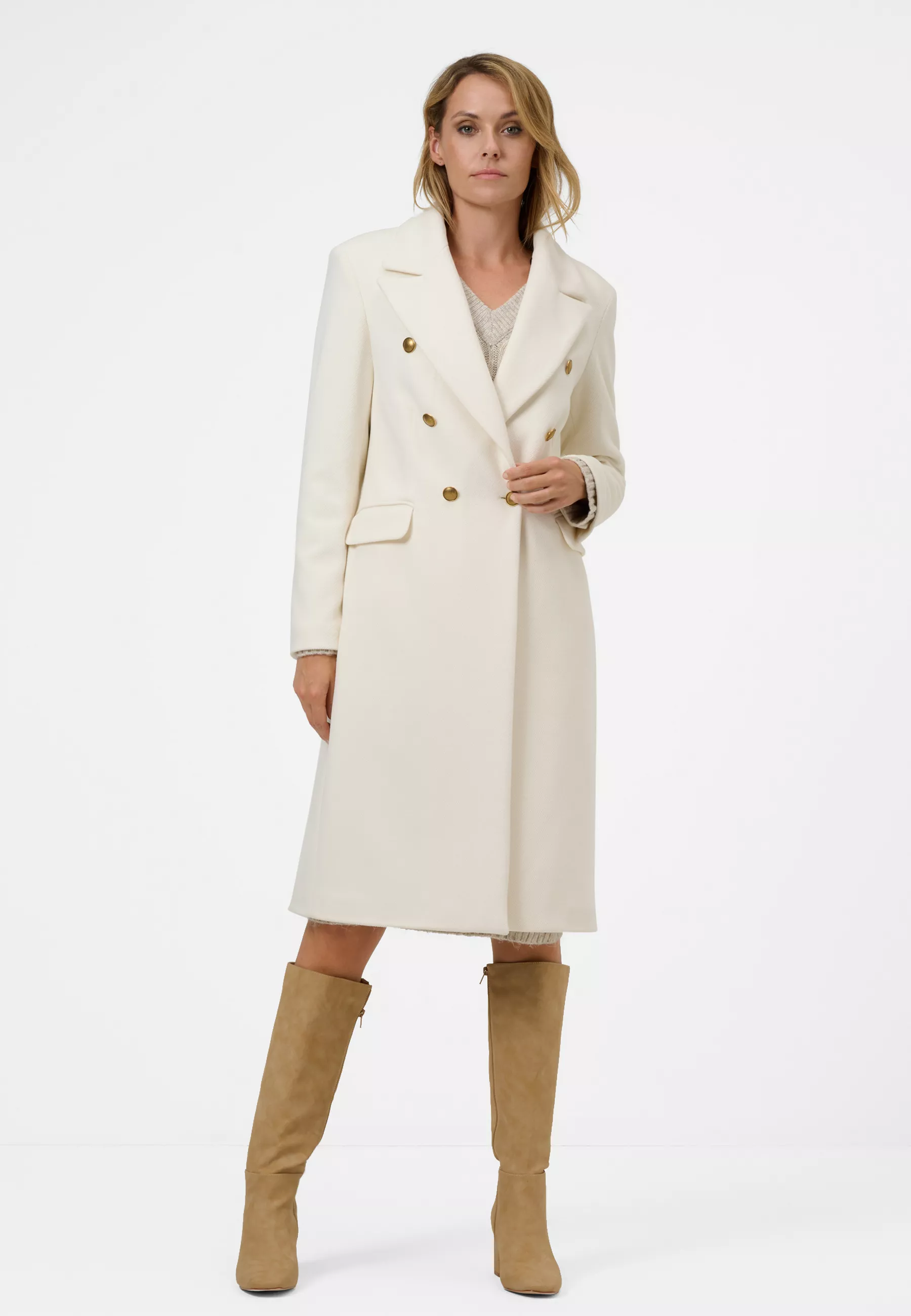 Damen Textil Mantel Giulia in Weiß von Ricano, Frontansicht am Model