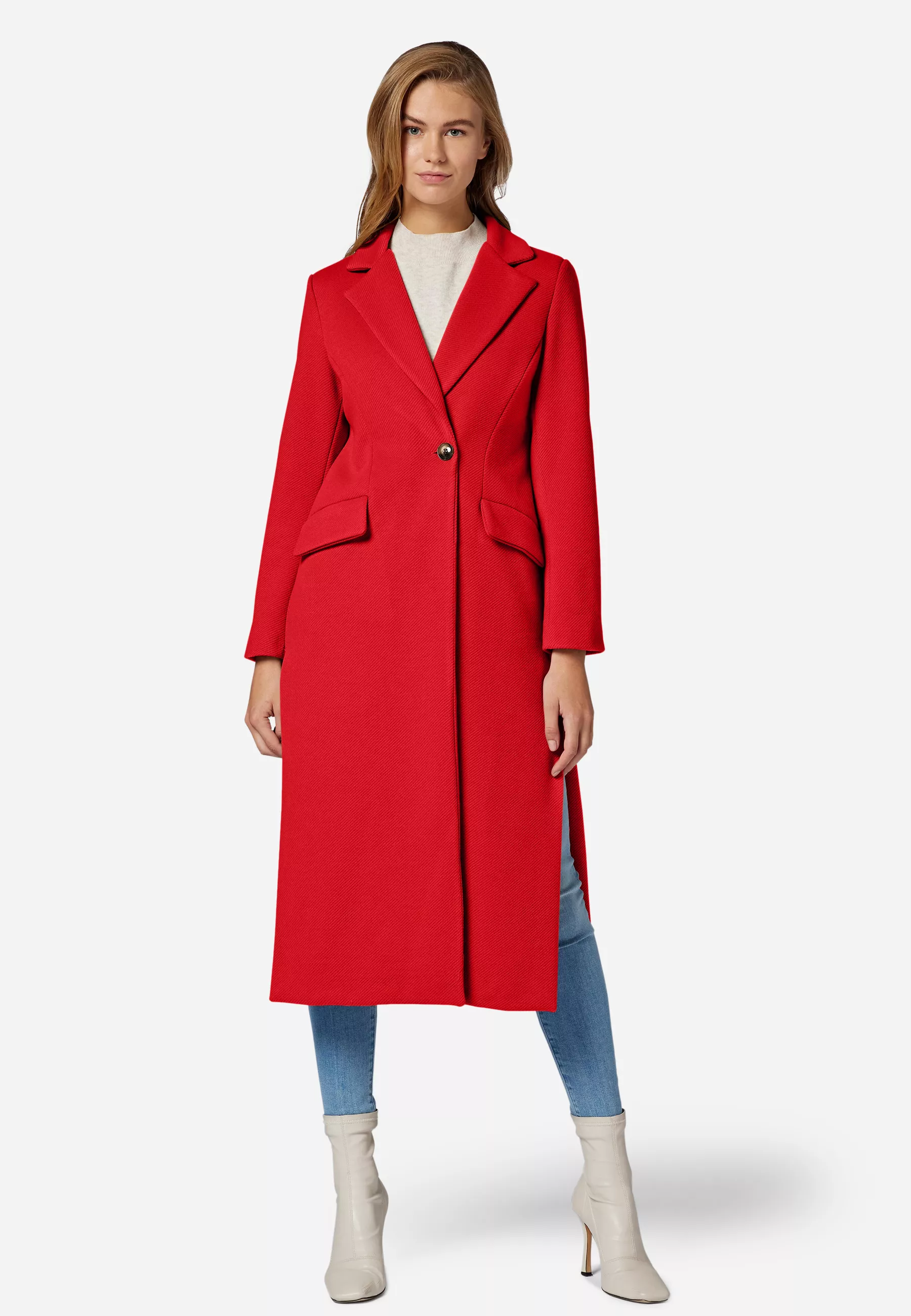 Damen Mantel Grazia in Rot von Ricano, Frontansicht am Model