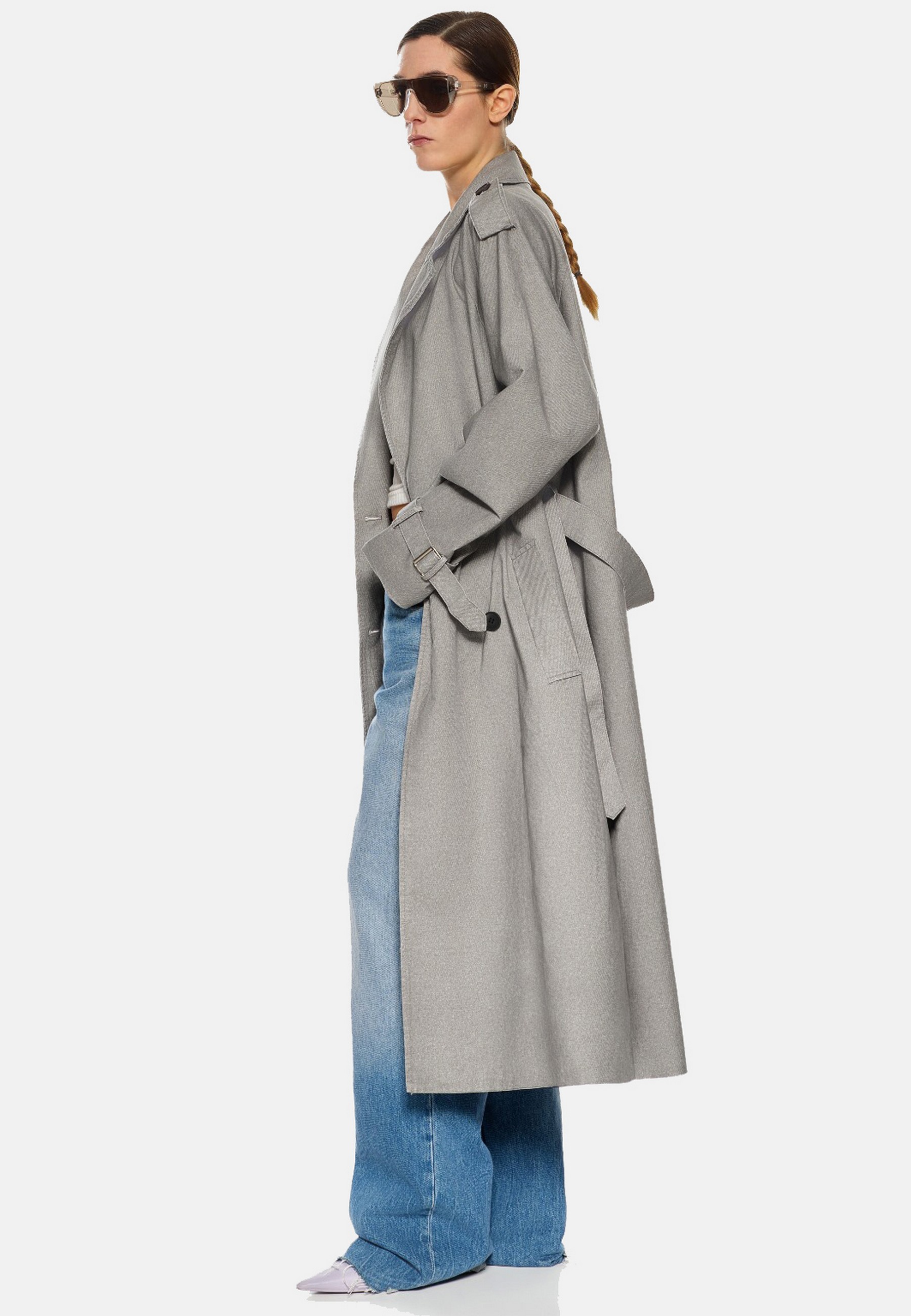 Damen Textil Mantel Clarissa in Grau von Ricano - Seitenansicht am Model